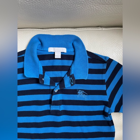 Burberry Striped Blue/Black Polo T Shirt with 2 Buttons / Logo  (Unisex) Size 6Y - Picture 5 of 6